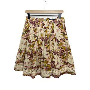 Max Mara Weekend Floral Skirt Lace Hem Lightweight Woven Cotton Pink Cream Sz 4